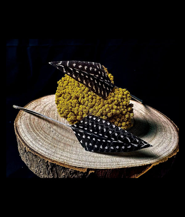 Perlhuhnfedern (Flügel) schwarz mit weißen Flecken - Raute - 18 - 22 cm